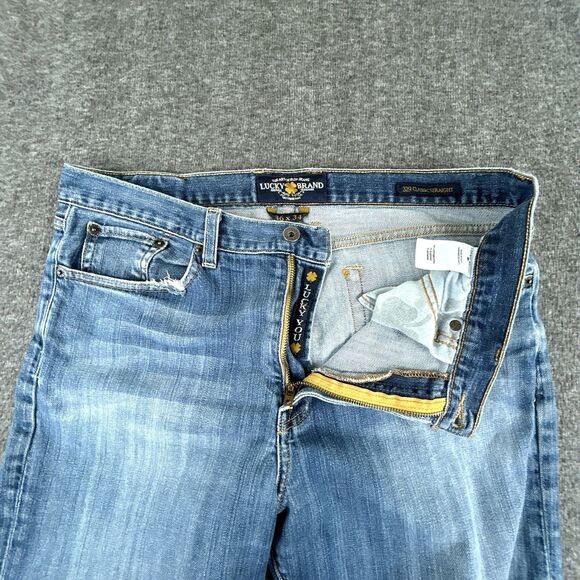 Lucky Brand 329 Classic Straight Jeans Mens 36X34 Blue Stretch Denim Light Wash - Picture 5 of 9